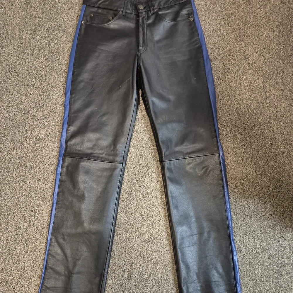 Black and Blue Leather Pants - Picture 1 of 16